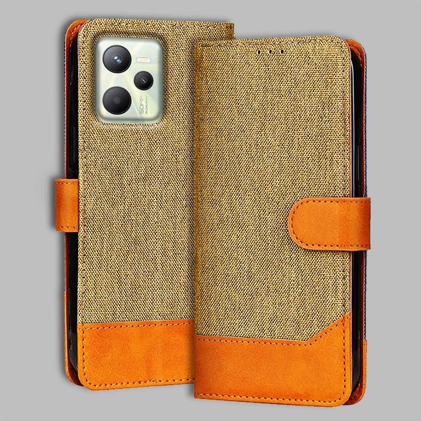 Accesorios Realme C35 denim flip cover – Light Brown – Image 1 #color_light b