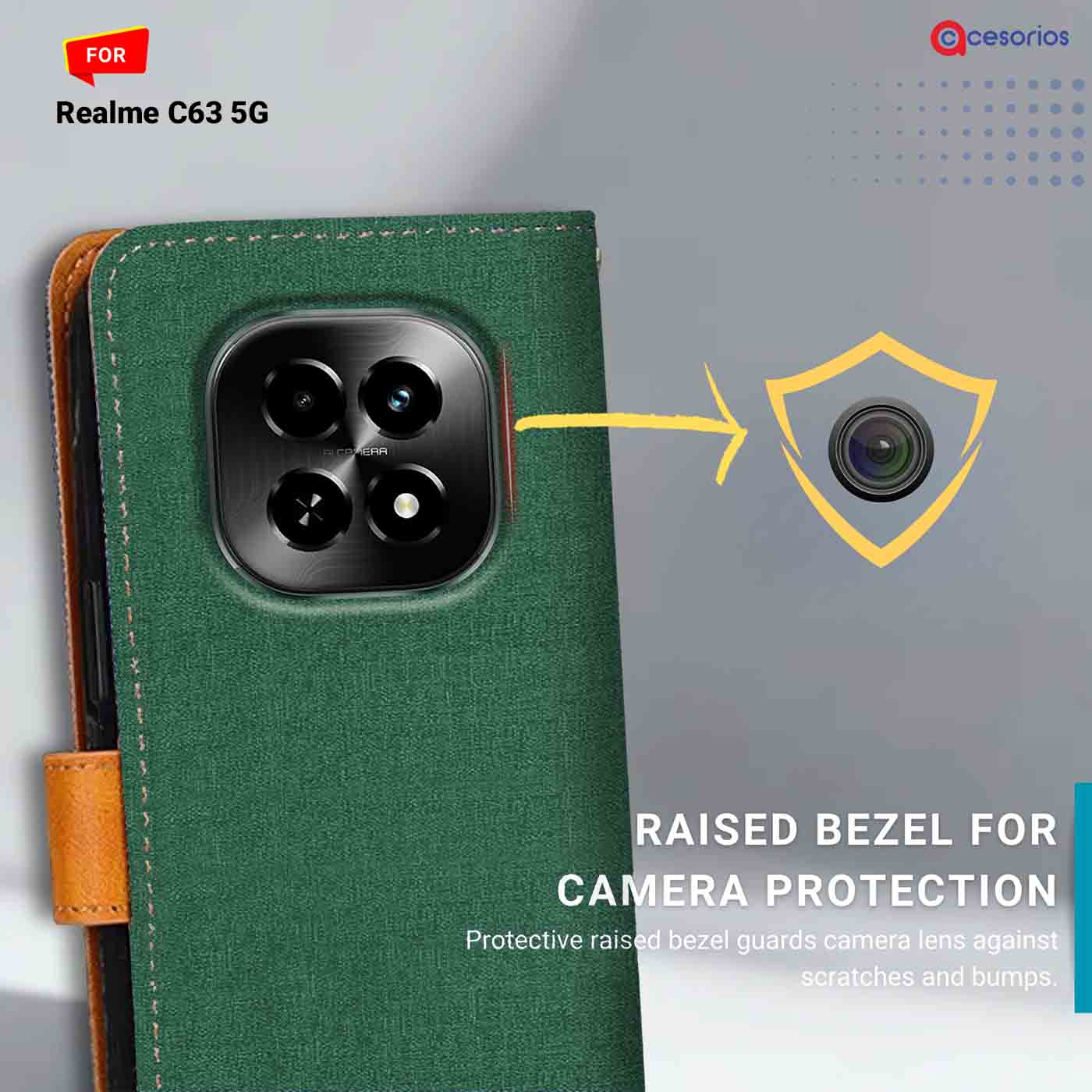 Canvas & Suede back panel — Realme C63 5G in Green mobile case