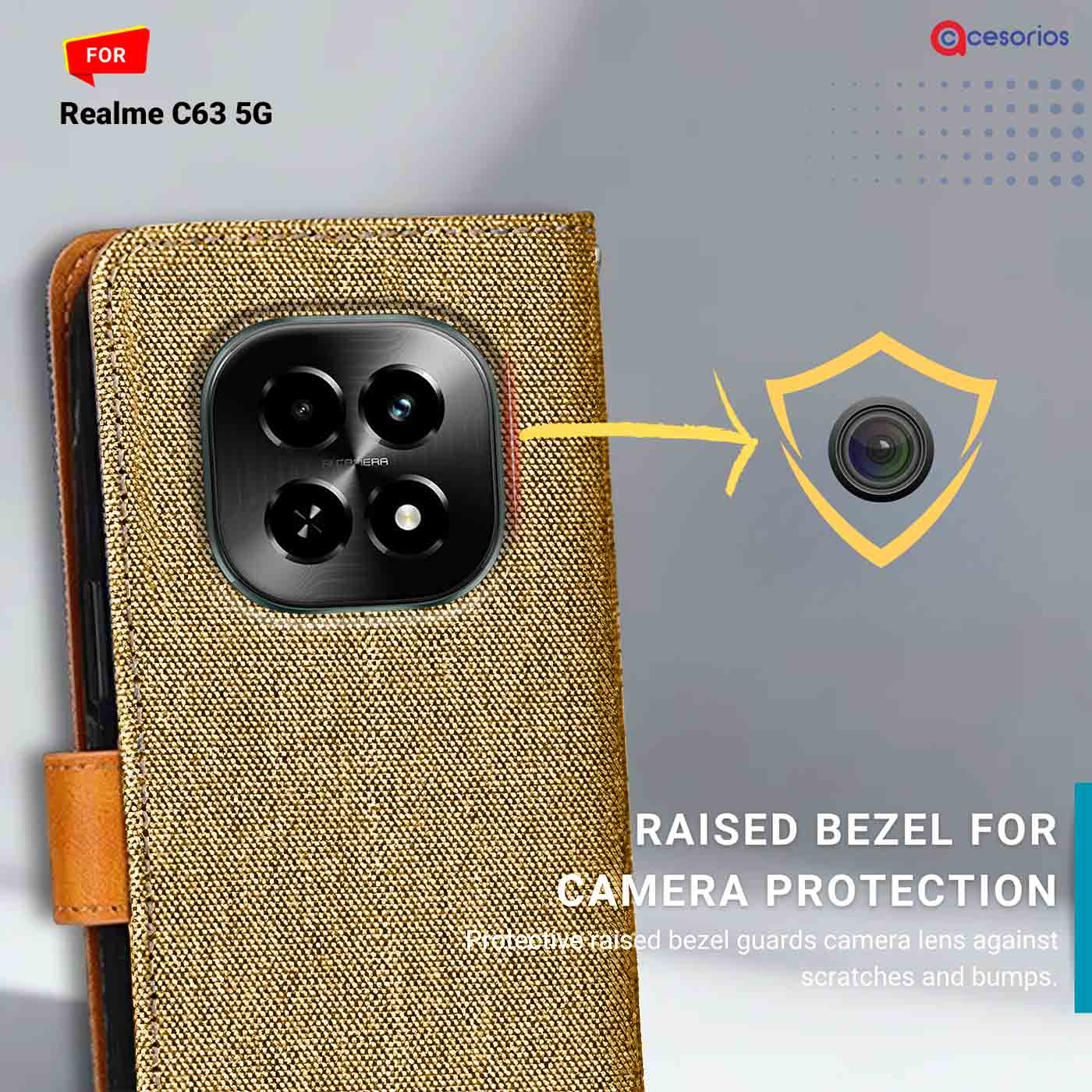 Accesorios Realme C63 5G denim flip cover – Light Brown – Image 2 #color_light b