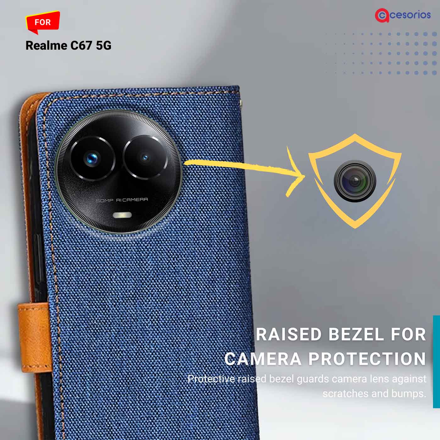 Accesorios Realme C67 5G denim flip cover – Blue – Image 2 #color_