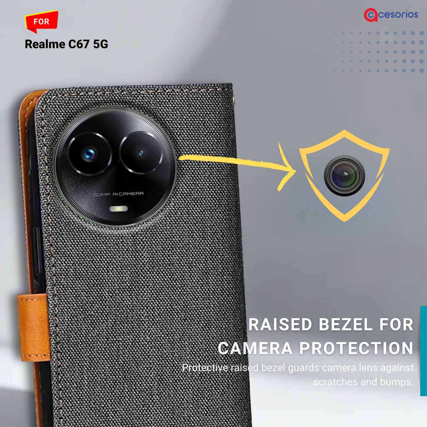 Accesorios Realme C67 5G denim flip cover – Grey – Image 2 #color_