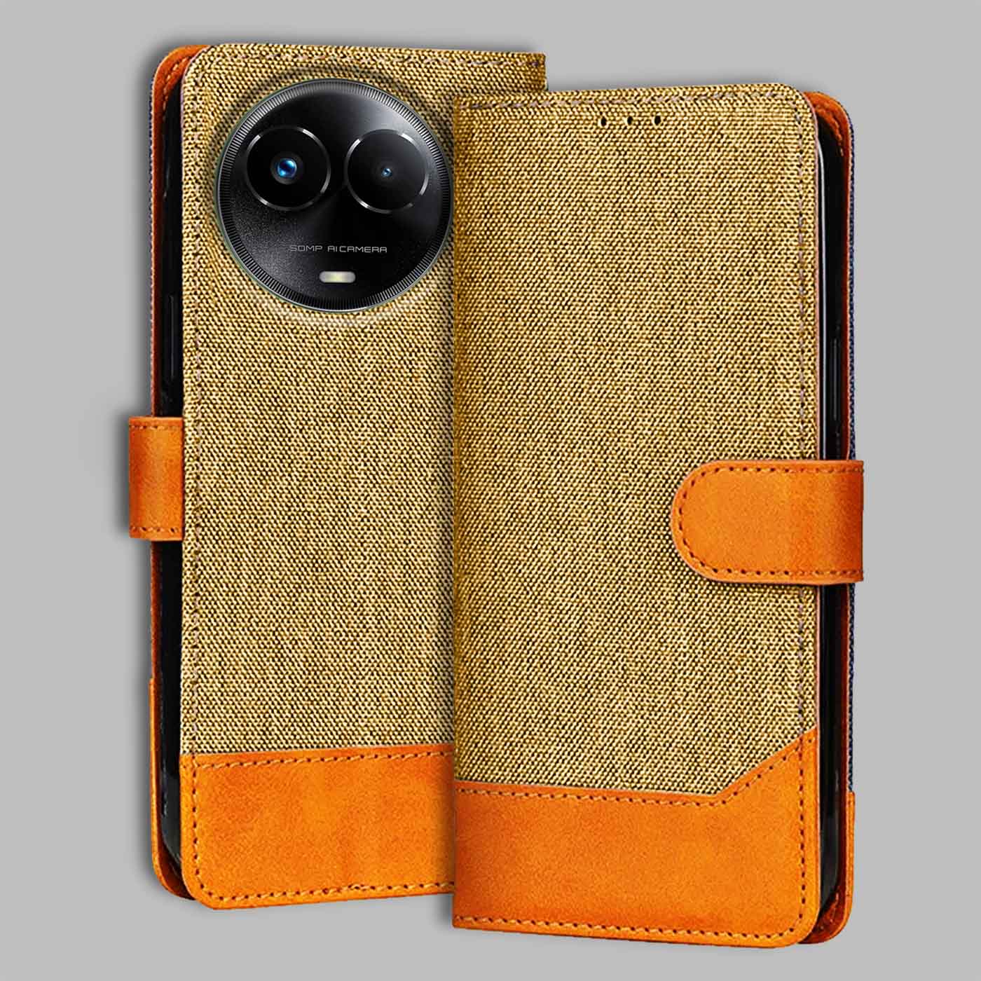 Accesorios Realme C67 5G denim flip cover – Light Brown – Image 1 #color_light b