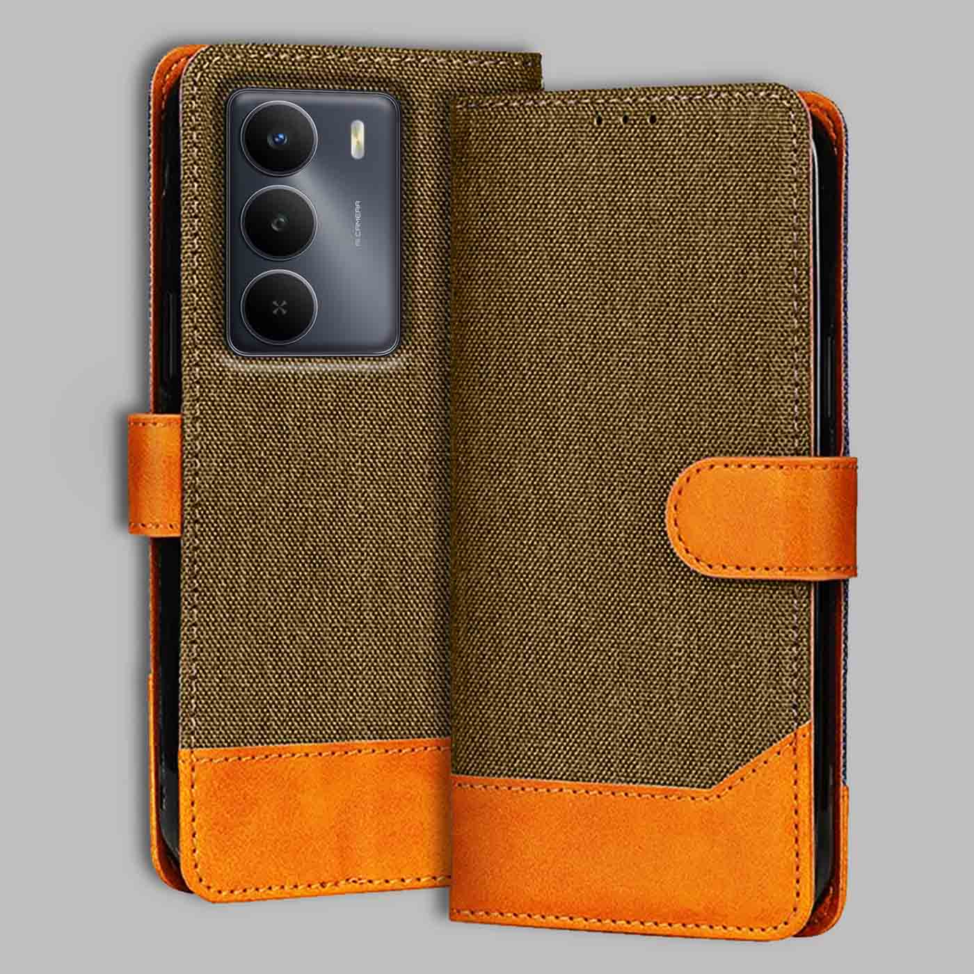 Accesorios Realme C73 5G denim flip cover – Dark Brown – Image 1 #color_dark b