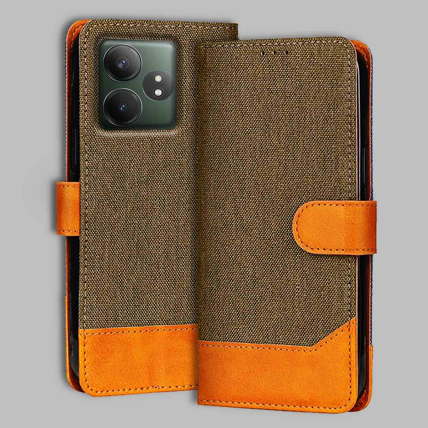 Accesorios Realme Gt 6T 5G denim flip cover – Dark Brown – Image 1 #color_dark b