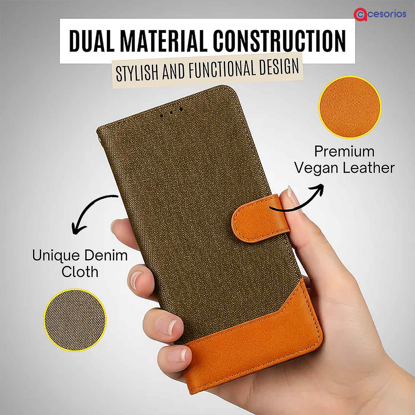 Accesorios Realme Gt 6T 5G denim flip cover – Dark Brown – Image 3 #color_dark b