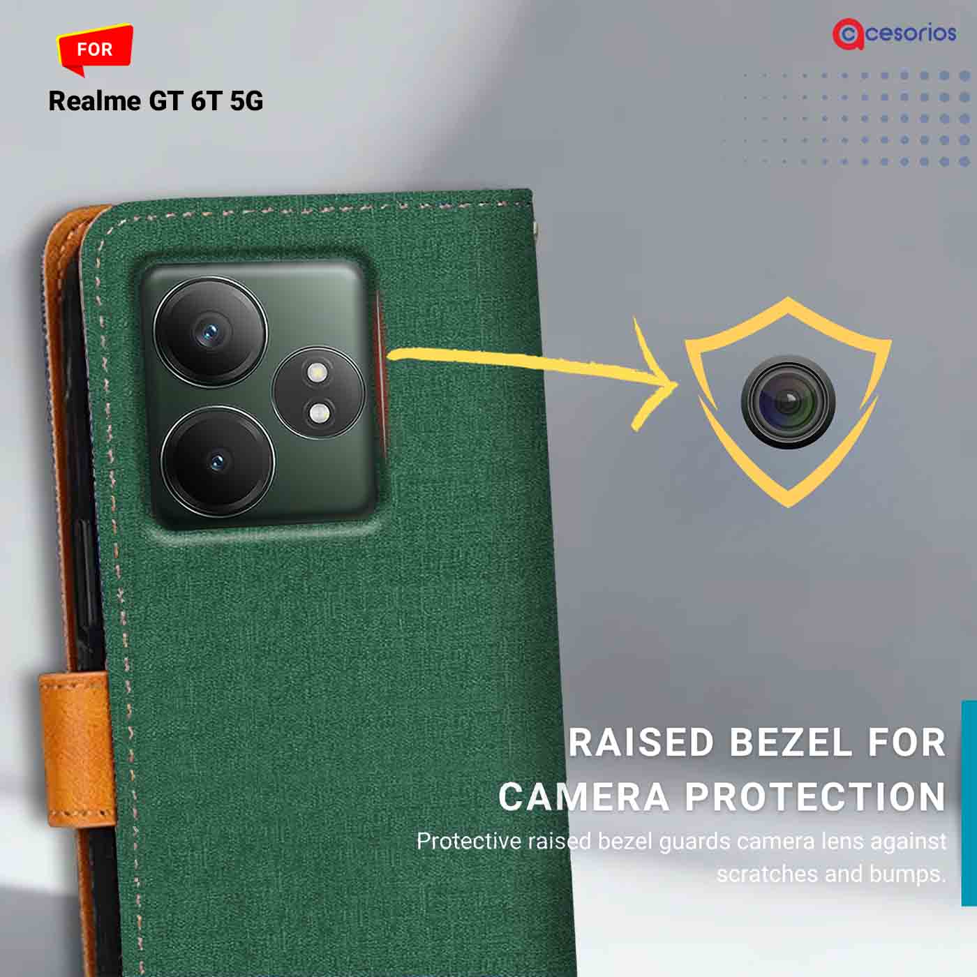 Canvas & Suede back panel — Realme GT 6T 5G in Green mobile case