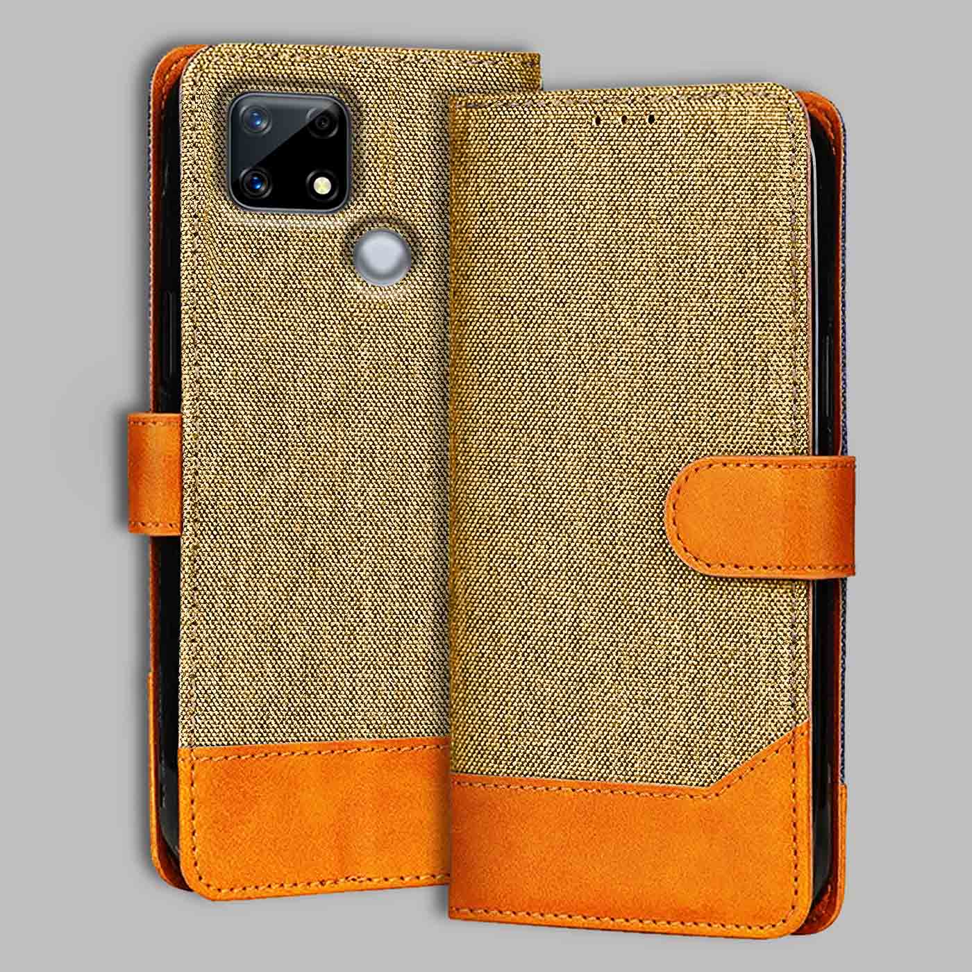 Accesorios Realme Narzo 20 denim flip cover – Light Brown – Image 1 #color_light b