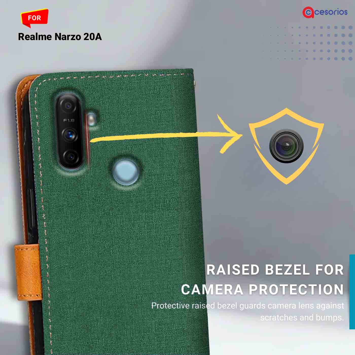 Canvas & Suede back panel — Realme Narzo 20A in Green mobile case