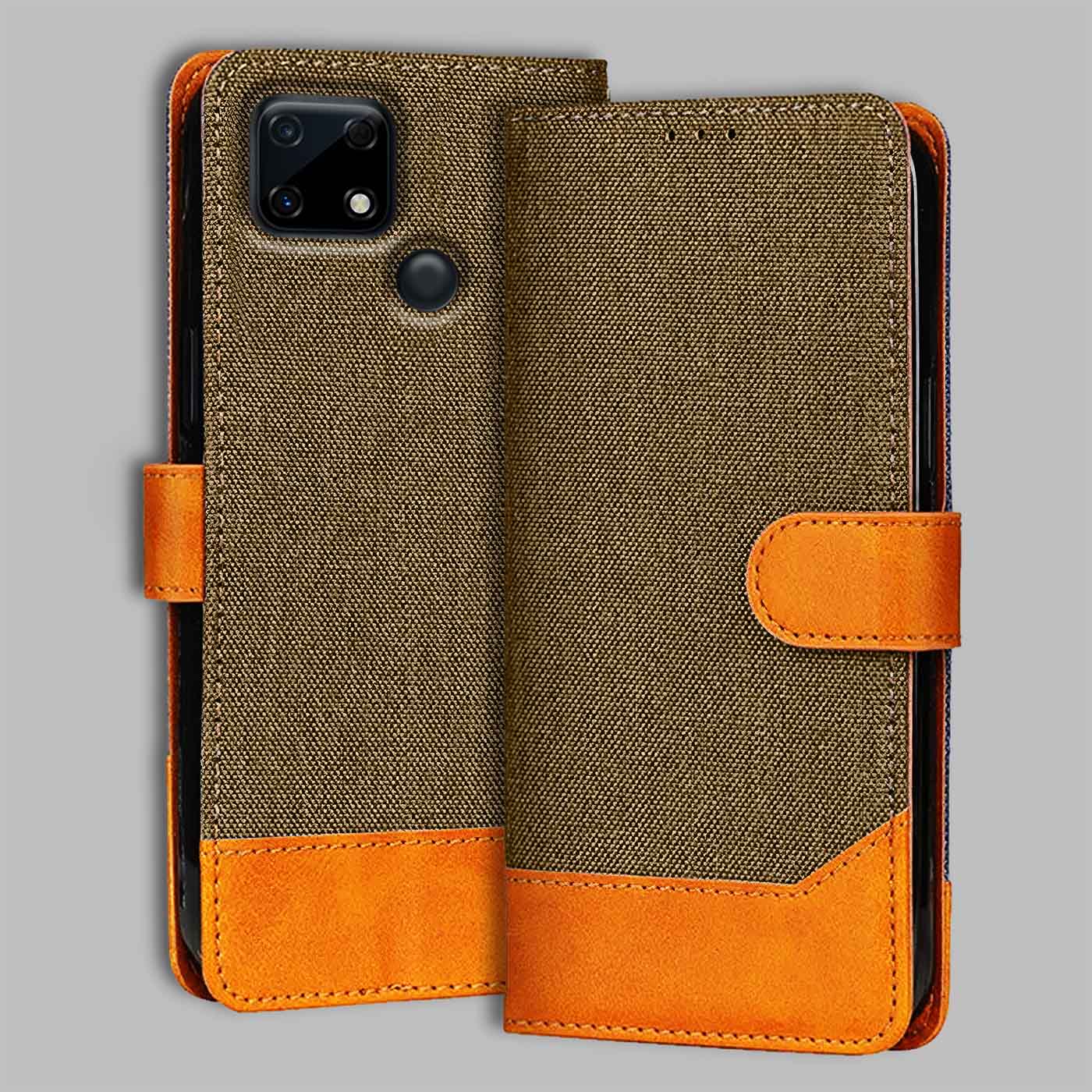 Accesorios Realme Narzo 30A denim flip cover – Dark Brown – Image 1 #color_dark b