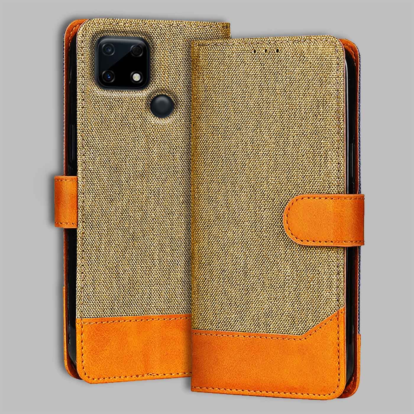 Accesorios Realme Narzo 30A denim flip cover – Light Brown – Image 1 #color_light b
