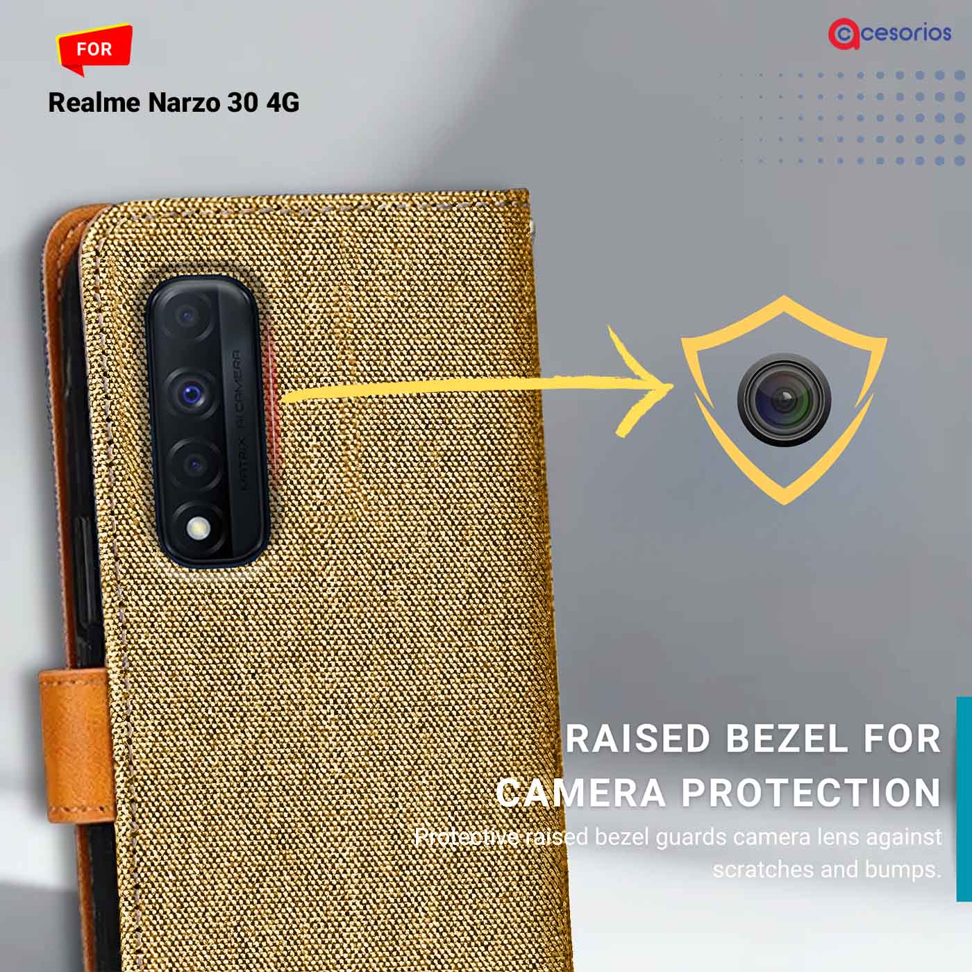 Accesorios Realme Narzo 30 4G denim flip cover – Light Brown – Image 2 #color_light b