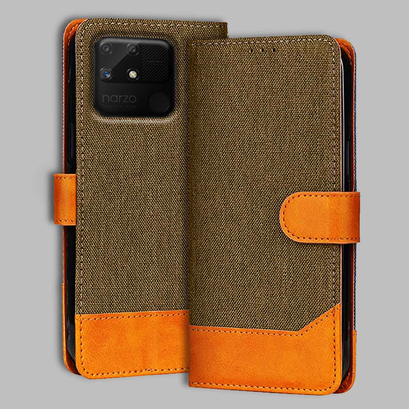Accesorios Realme Narzo 50A denim flip cover – Dark Brown – Image 1 #color_dark b