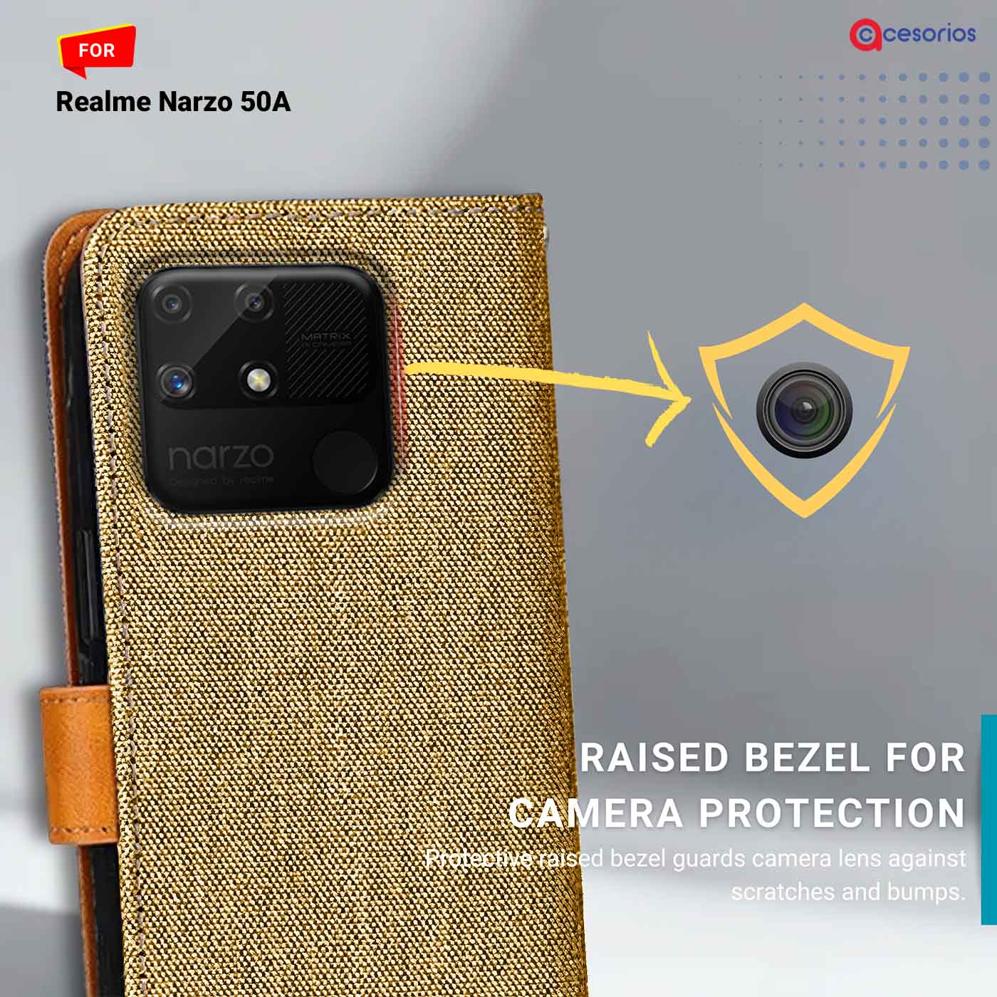 Accesorios Realme Narzo 50A denim flip cover – Light Brown – Image 2 #color_light b