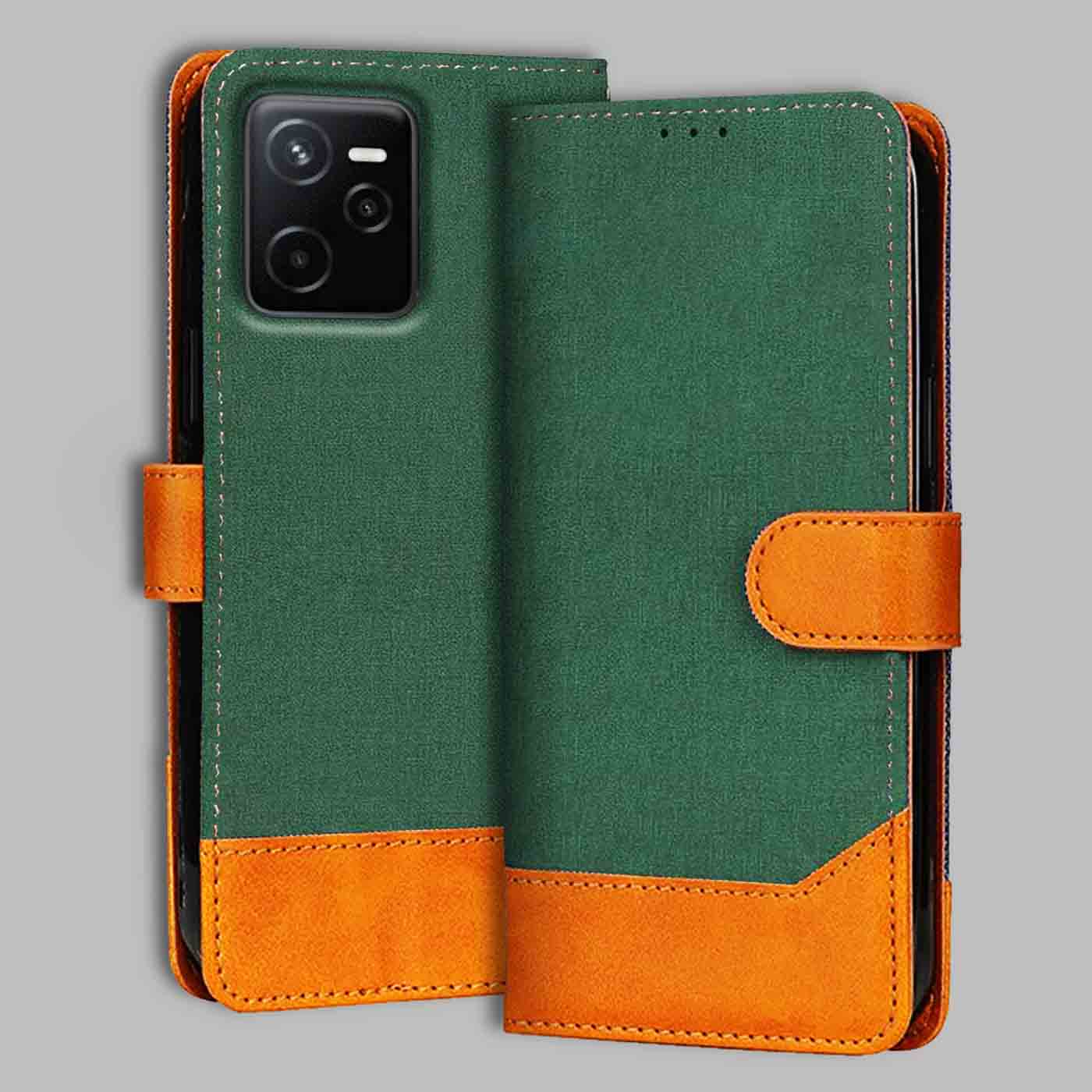 Realme Narzo 50A Prime flip cover in Green — front view by Accesorios