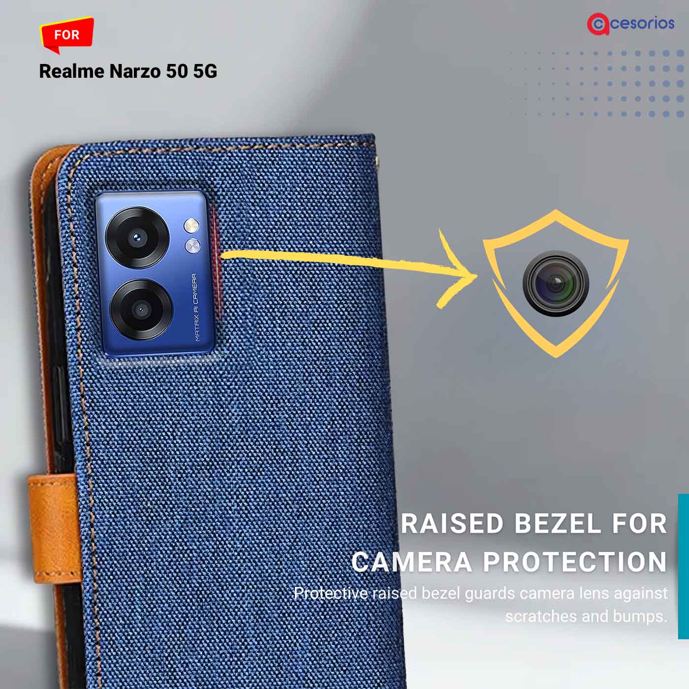 Accesorios Realme Narzo 50 5G denim flip cover – Blue – Image 2 #color_