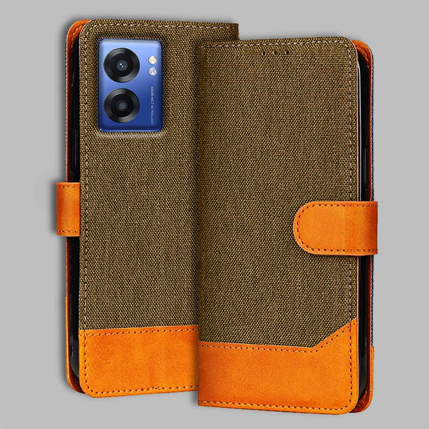 Accesorios Realme Narzo 50 5G denim flip cover – Dark Brown – Image 1 #color_dark b