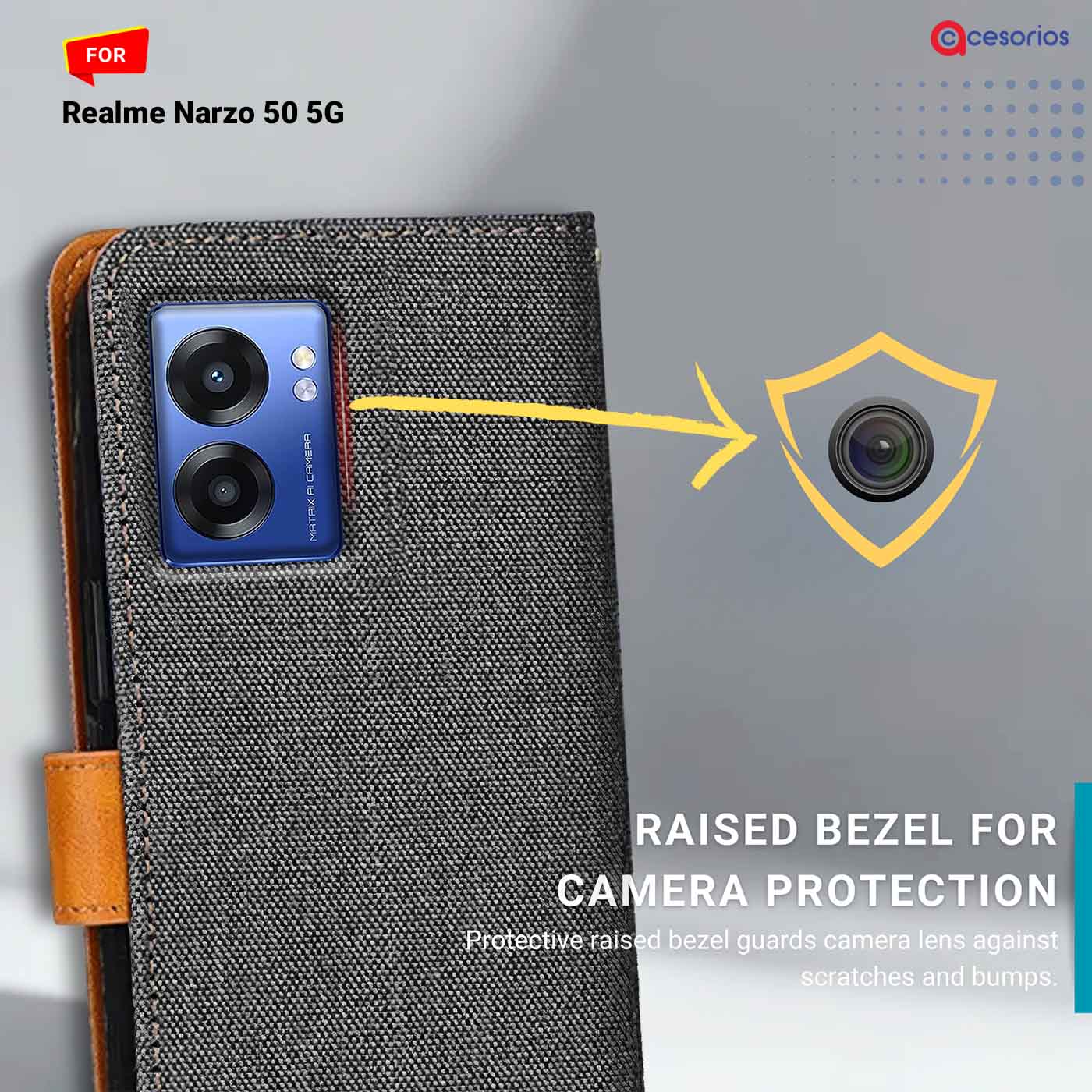 Accesorios Realme Narzo 50 5G denim flip cover – Grey – Image 2 #color_