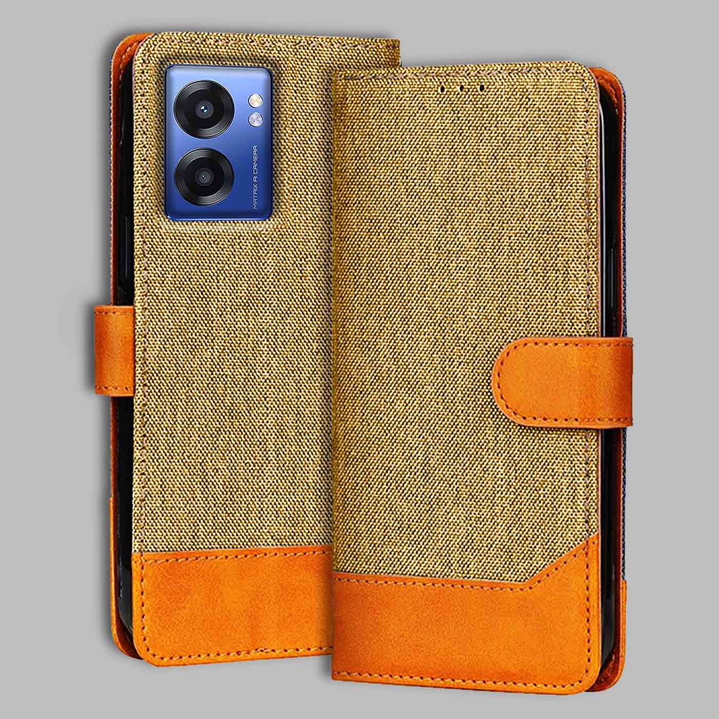 Accesorios Realme Narzo 50 5G denim flip cover – Light Brown – Image 1 #color_light b