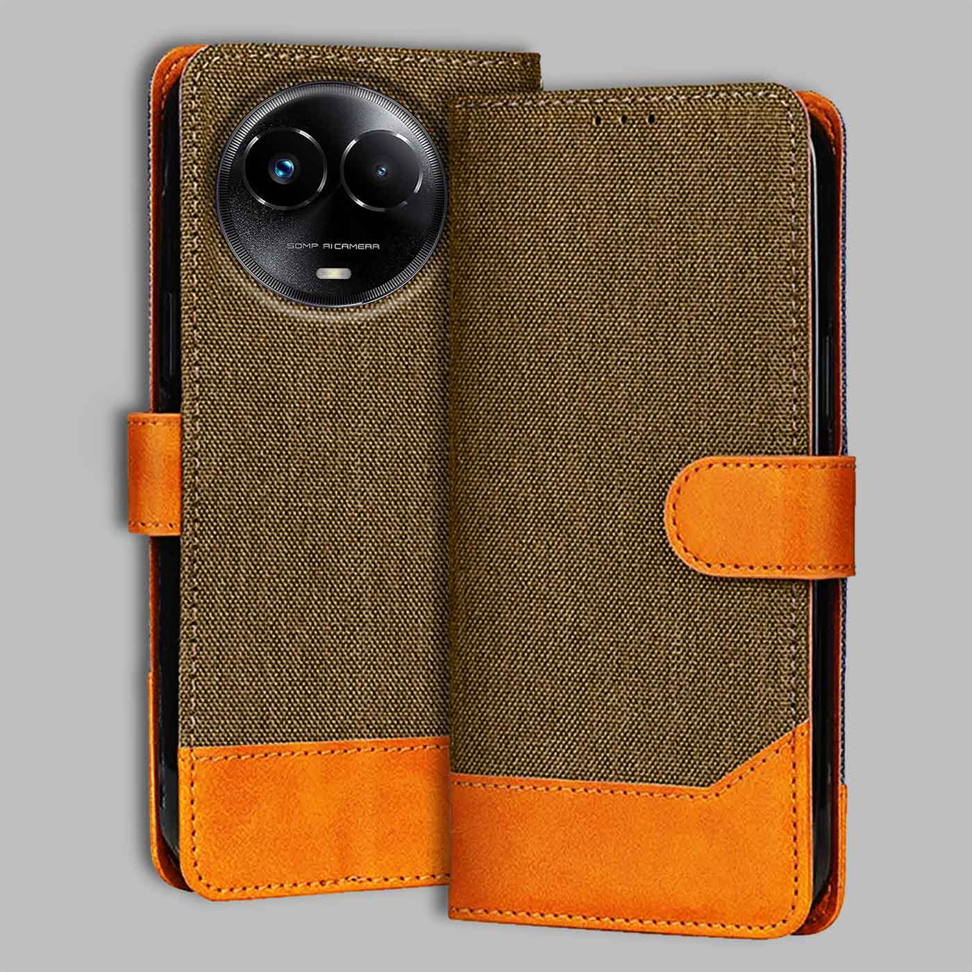 Accesorios Realme Narzo 60X 5G denim flip cover – Dark Brown – Image 1 #color_dark b