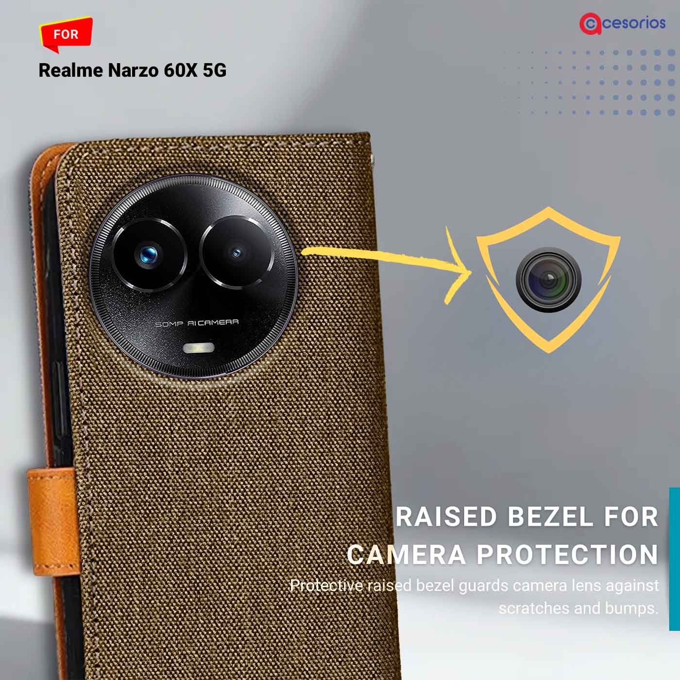 Accesorios Realme Narzo 60X 5G denim flip cover – Dark Brown – Image 2 #color_dark b