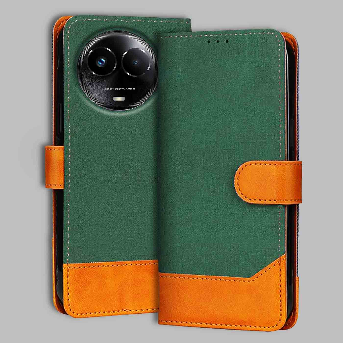 Realme Narzo 60X 5G flip cover in Green — front view by Accesorios