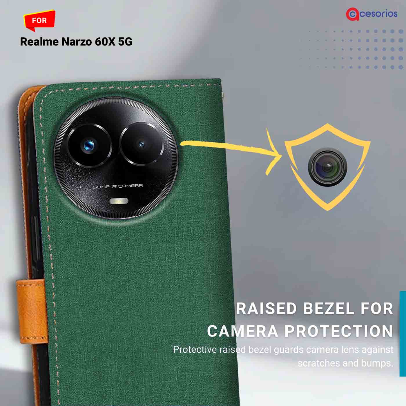 Canvas & Suede back panel — Realme Narzo 60X 5G in Green mobile case