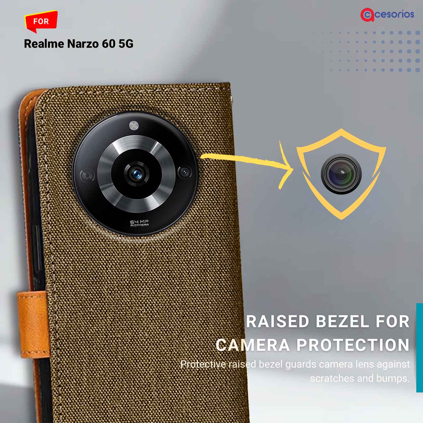 Accesorios Realme Narzo 60 5G denim flip cover – Dark Brown – Image 2 #color_dark b