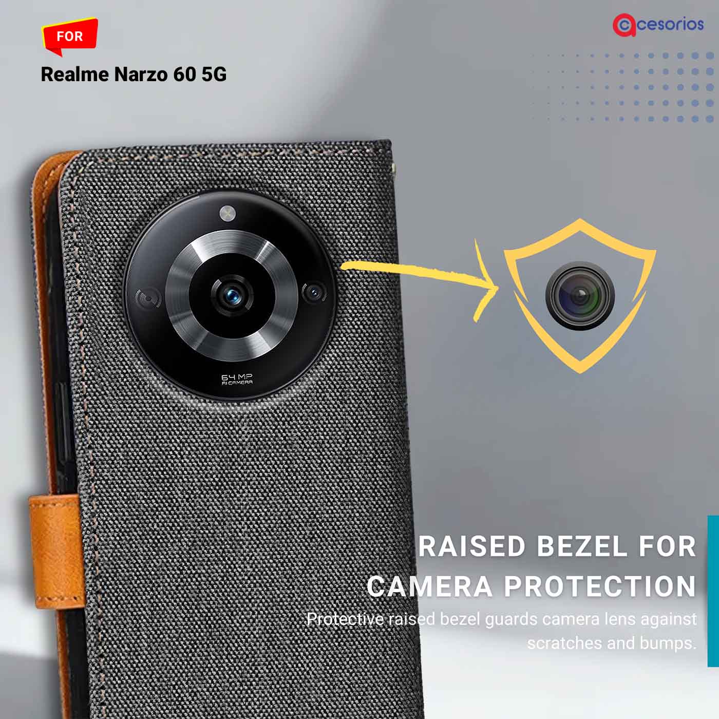 Accesorios Realme Narzo 60 5G denim flip cover – Grey – Image 2 #color_