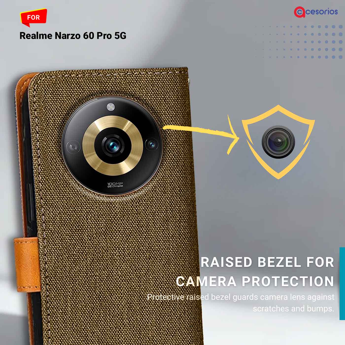 Accesorios Realme Narzo 60 Pro 5G denim flip cover – Dark Brown – Image 2 #color_dark b