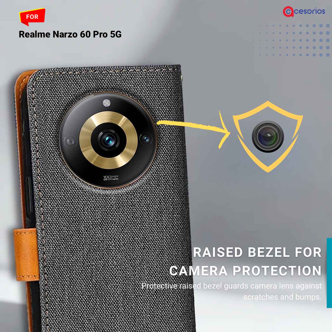 Accesorios Realme Narzo 60 Pro 5G denim flip cover – Grey – Image 2 #color_