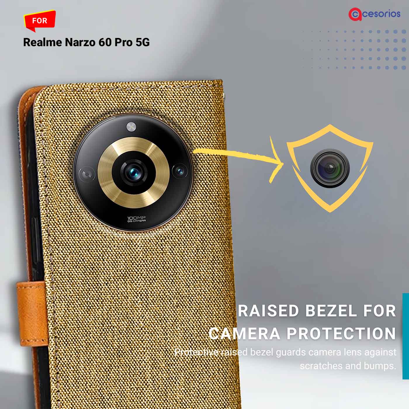 Accesorios Realme Narzo 60 Pro 5G denim flip cover – Light Brown – Image 2 #color_light b