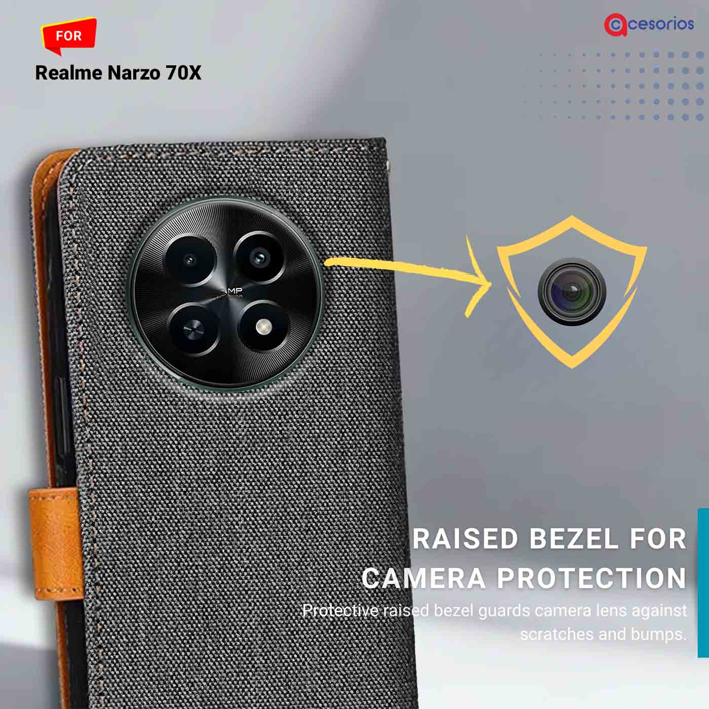 Accesorios Realme Narzo 70X denim flip cover – Grey – Image 2 #color_