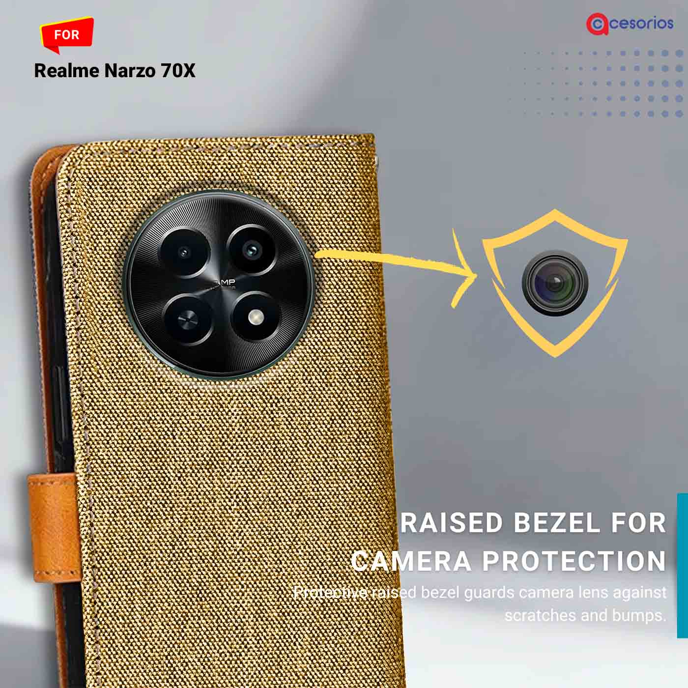 Accesorios Realme Narzo 70X denim flip cover – Light Brown – Image 2 #color_light b