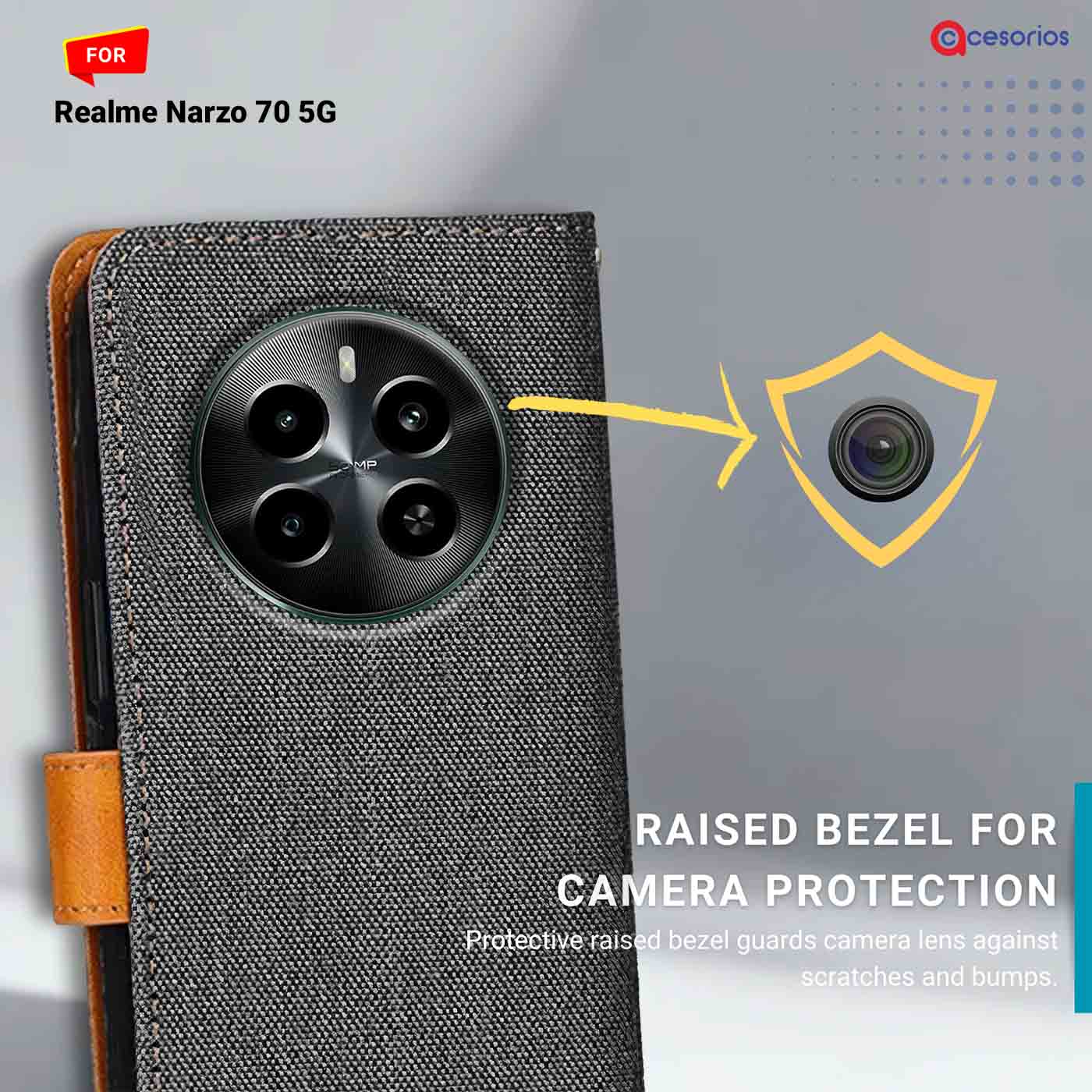 Accesorios Realme Narzo 70 5G denim flip cover – Grey – Image 2 #color_