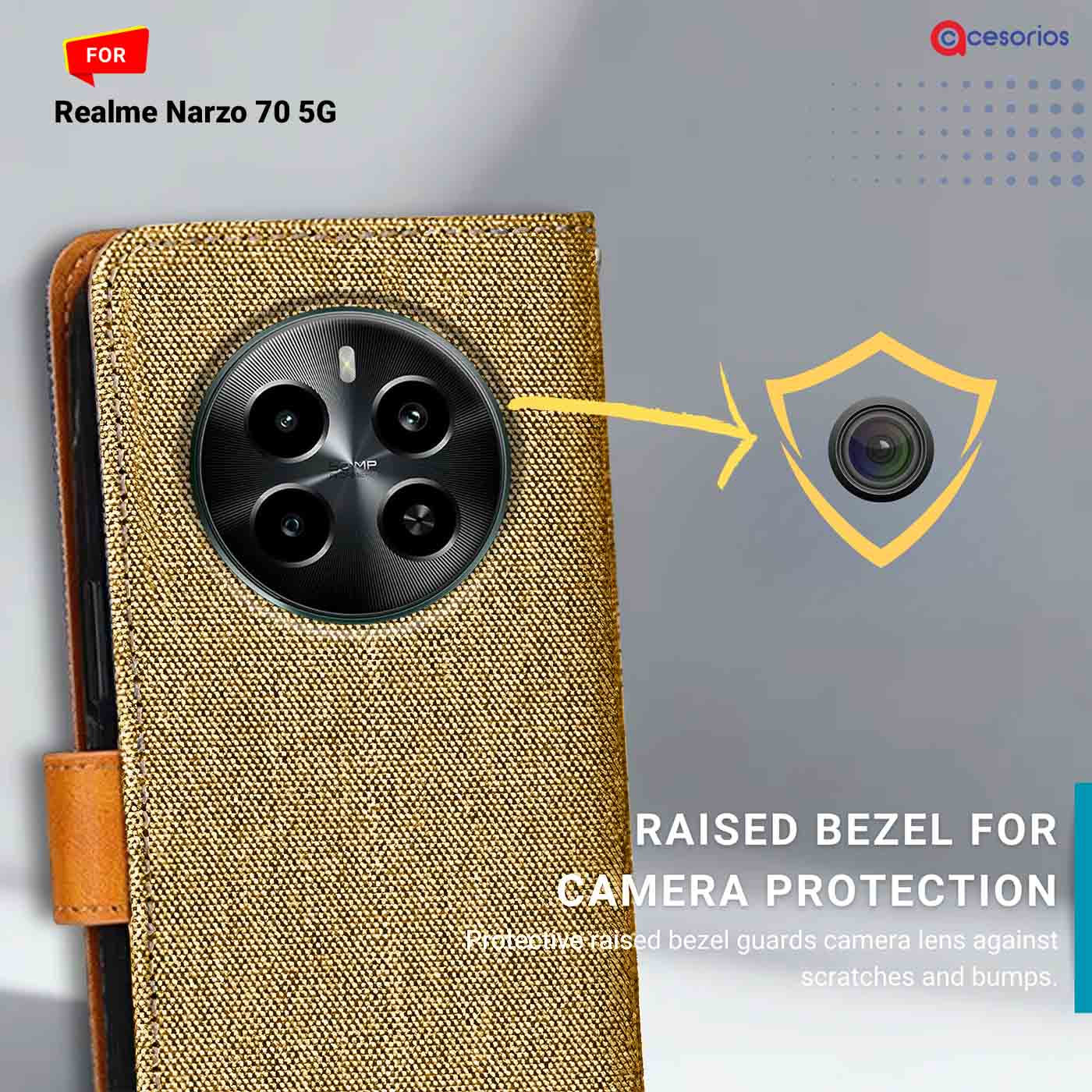 Accesorios Realme Narzo 70 5G denim flip cover – Light Brown – Image 2 #color_light b