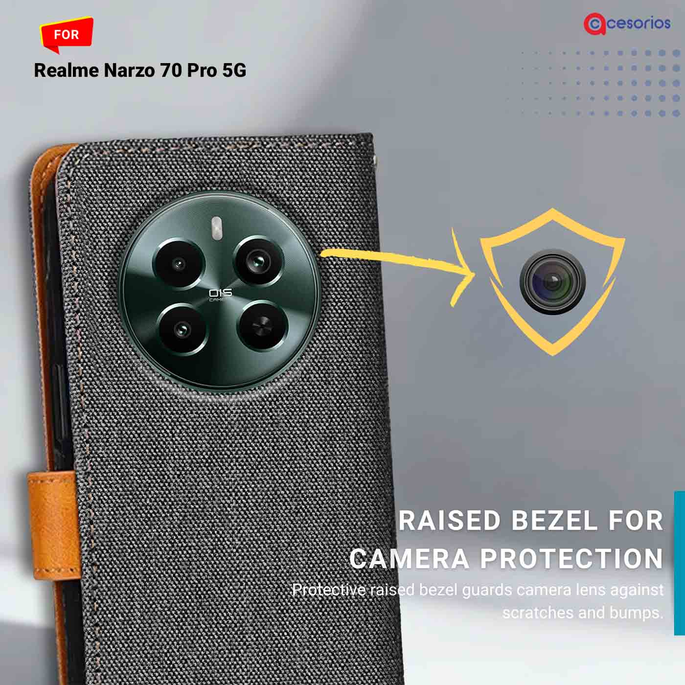 Accesorios Realme Narzo 70 Pro 5G denim flip cover – Grey – Image 2 #color_