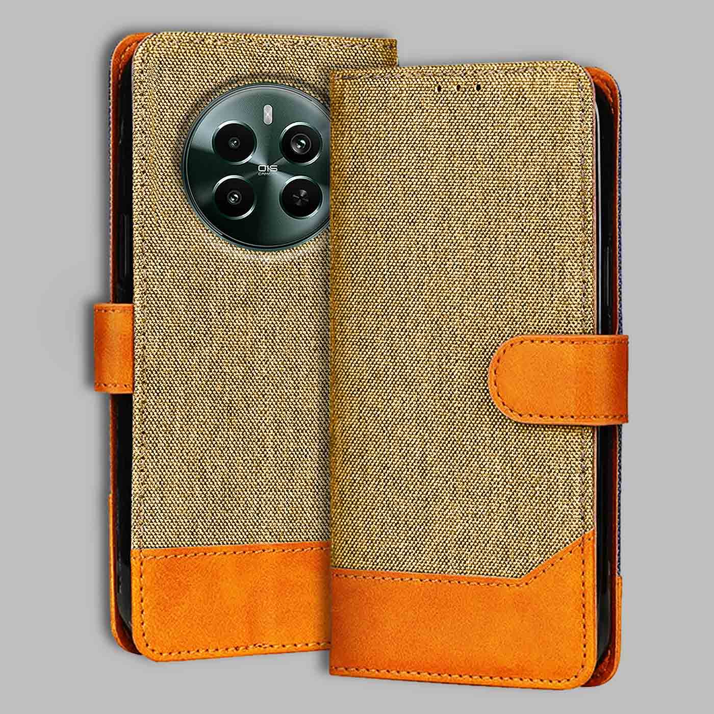 Accesorios Realme Narzo 70 Pro 5G denim flip cover – Light Brown – Image 1 #color_light b