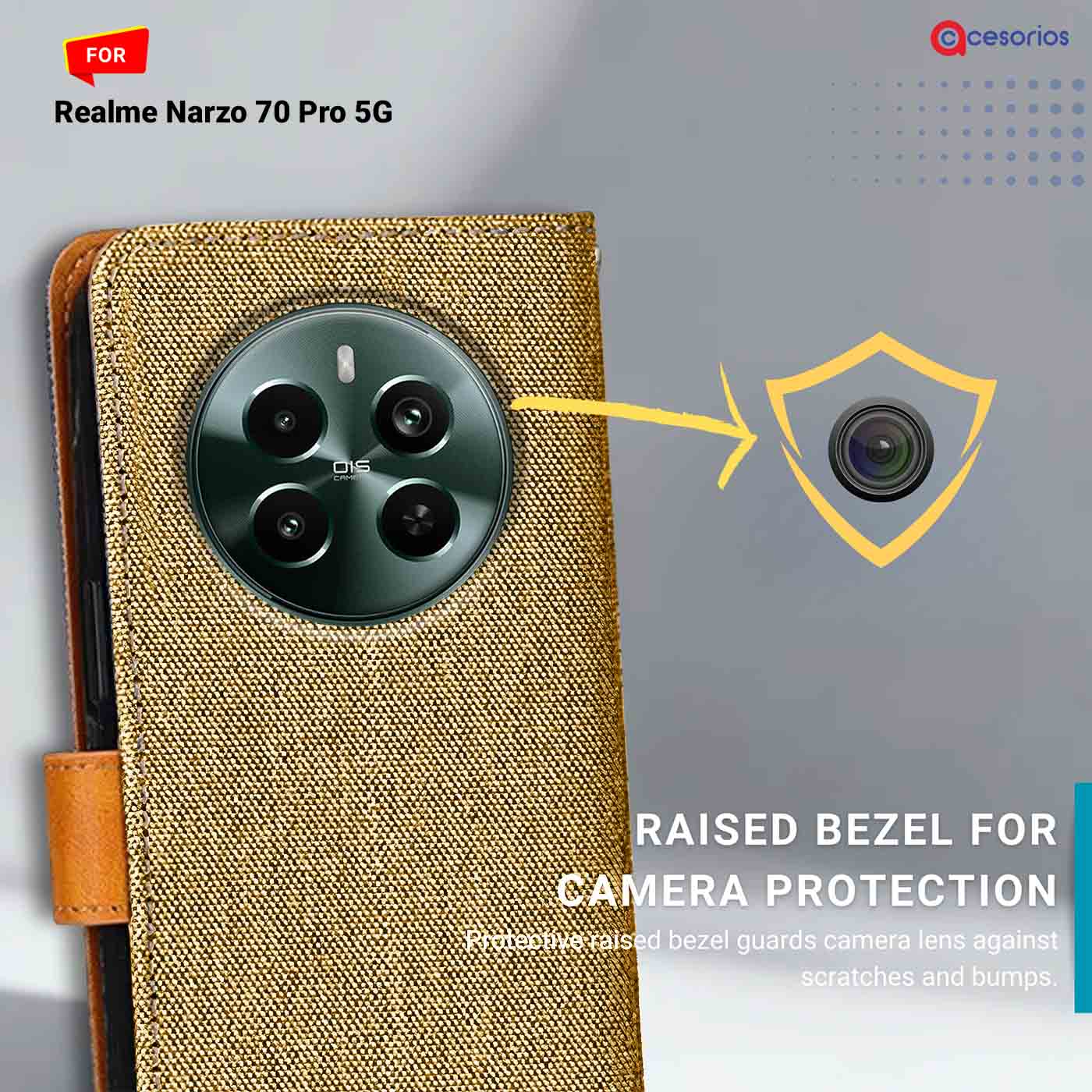 Accesorios Realme Narzo 70 Pro 5G denim flip cover – Light Brown – Image 2 #color_light b