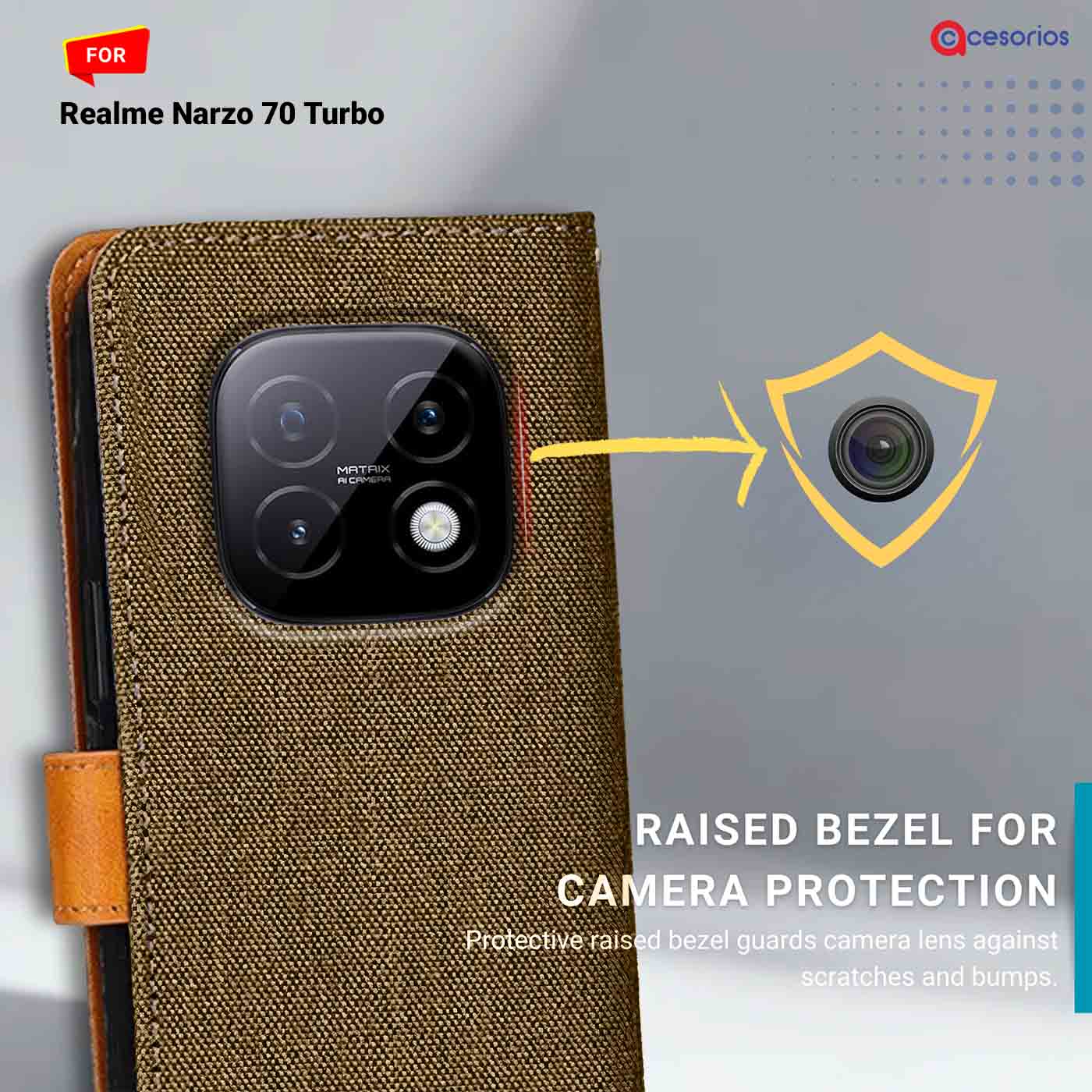 Accesorios Realme Narzo 70 Turbo denim flip cover – Dark Brown – Image 2 #color_dark b