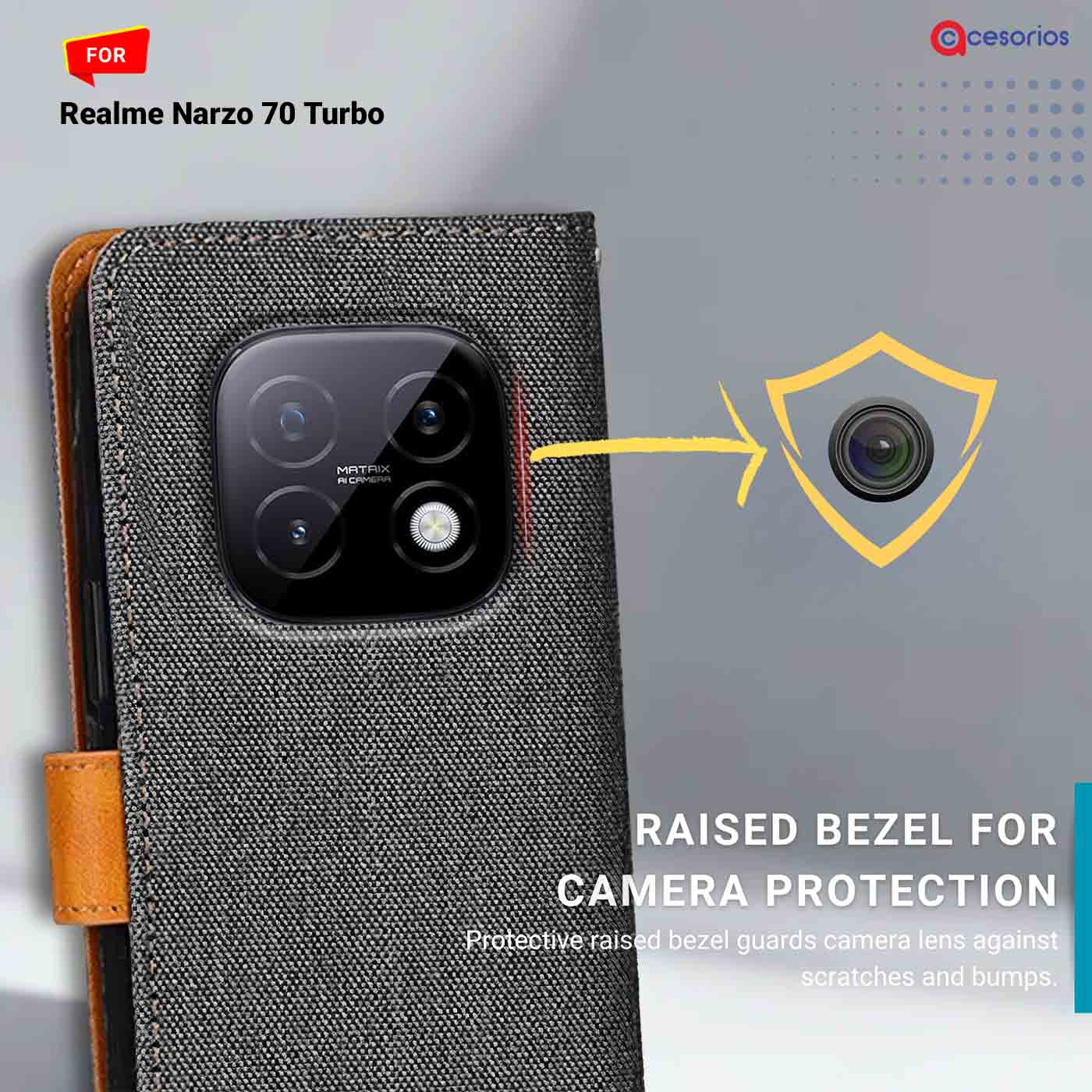 Accesorios Realme Narzo 70 Turbo denim flip cover – Grey – Image 2 #color_