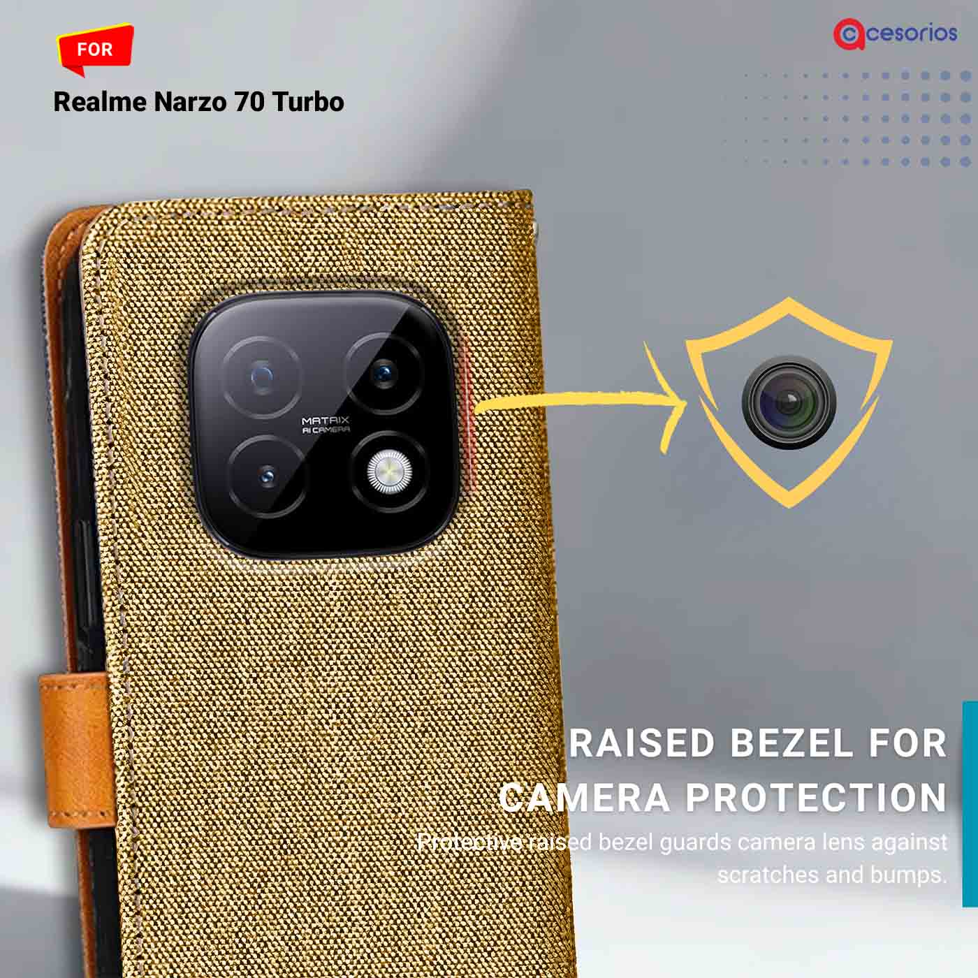Accesorios Realme Narzo 70 Turbo denim flip cover – Light Brown – Image 2 #color_light b