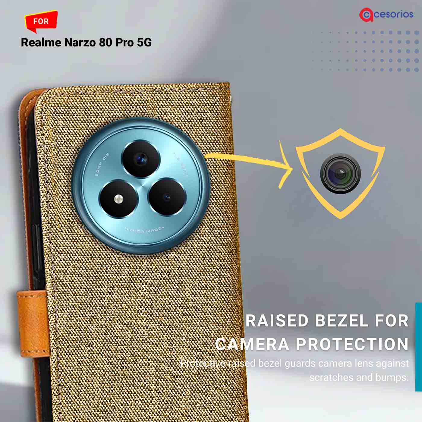 Accesorios Realme Narzo 80 Pro 5G denim flip cover – Light Brown – Image 2 #color_light b