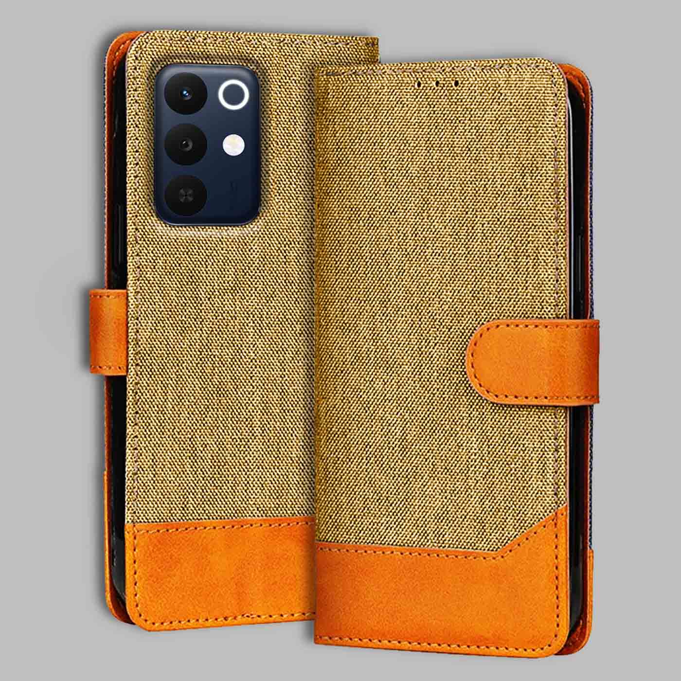 Realme Narzo 90X 5G flip cover in Light Brown — front view by Accesorios