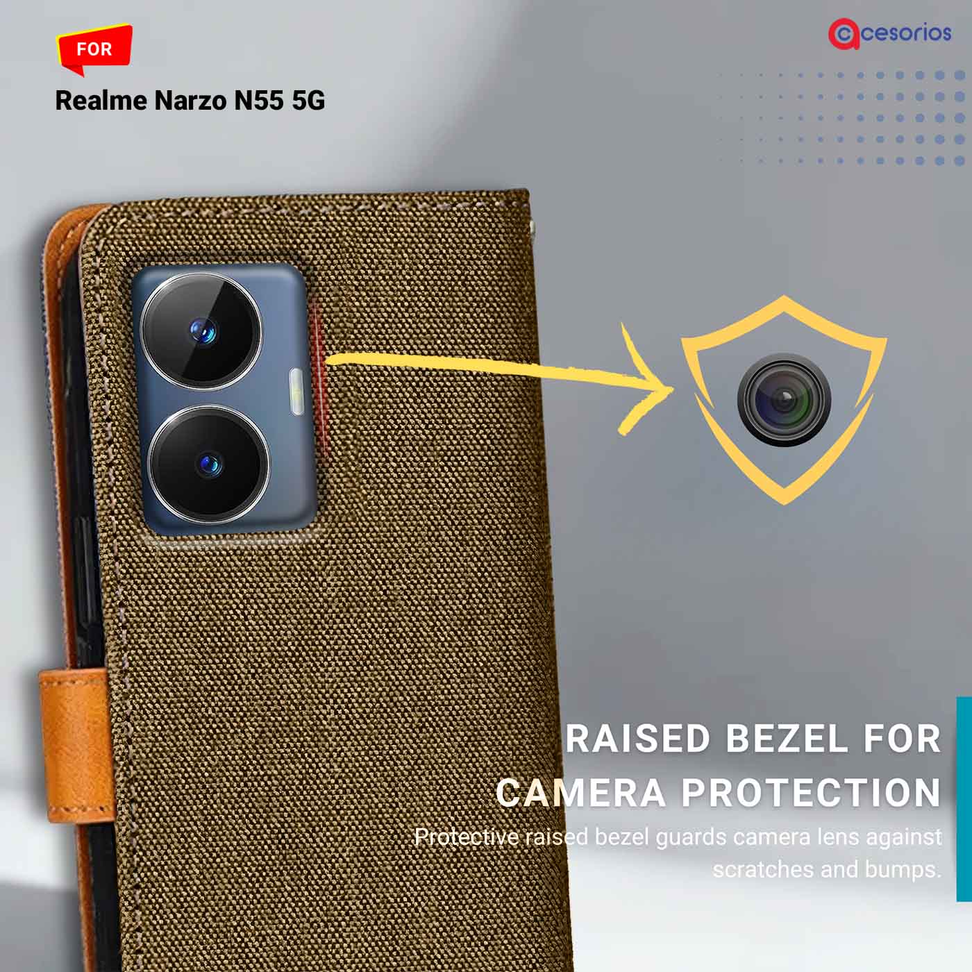 Accesorios Realme Narzo N55 5G denim flip cover – Dark Brown – Image 2 #color_dark b