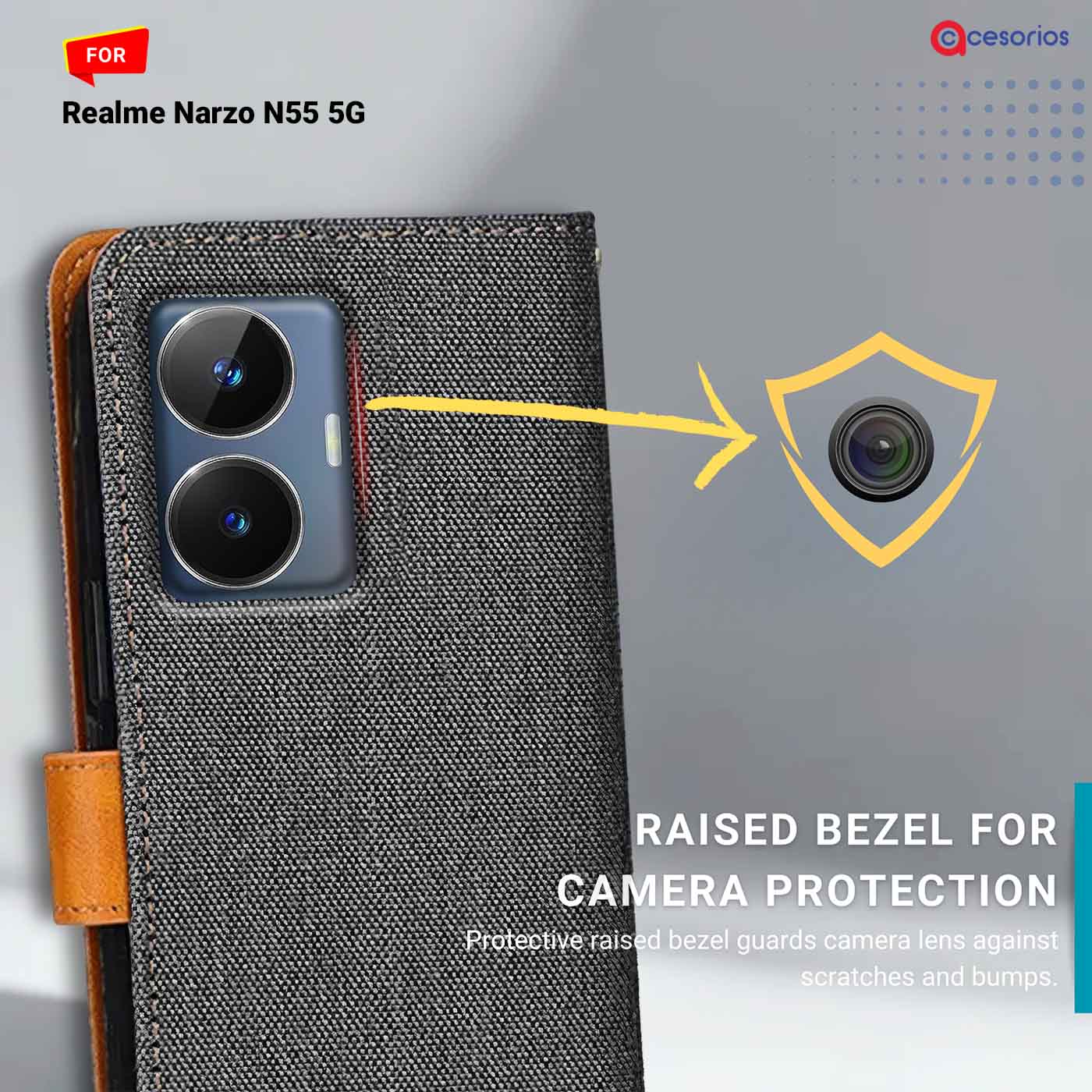 Accesorios Realme Narzo N55 5G denim flip cover – Grey – Image 2 #color_