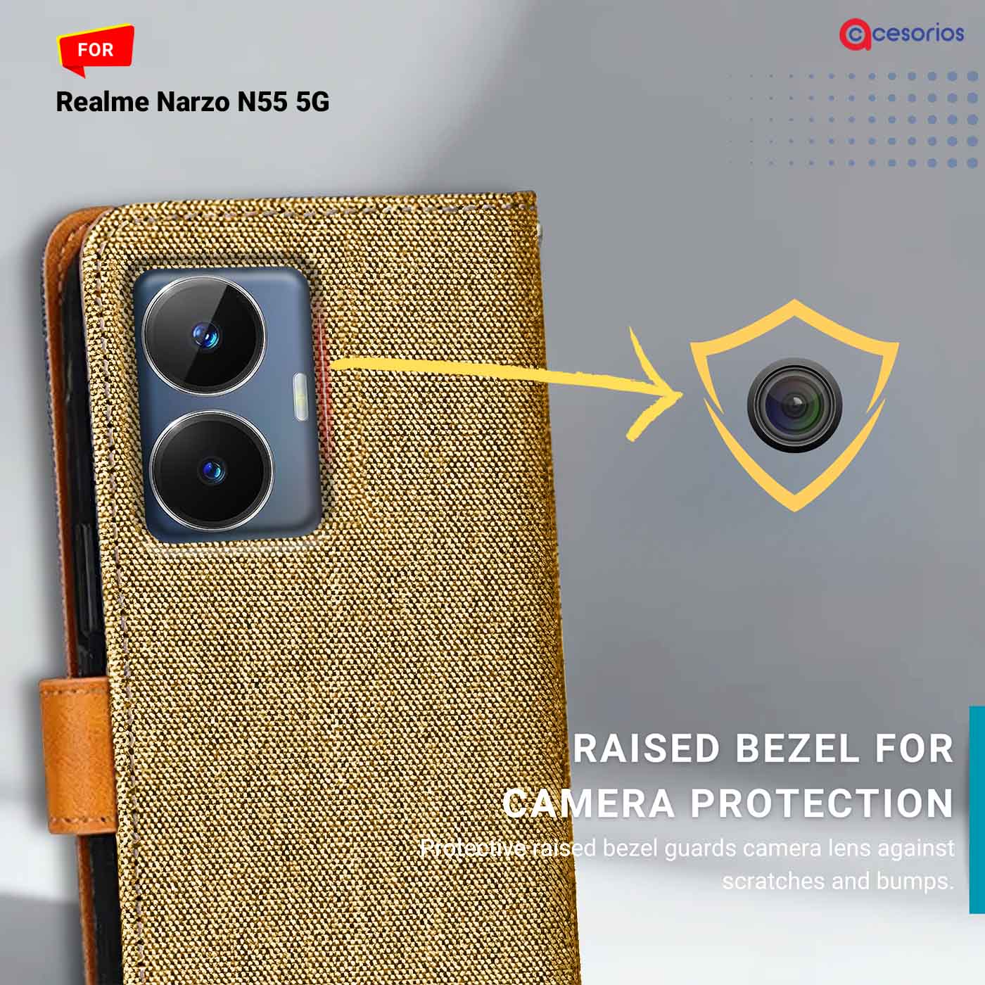 Accesorios Realme Narzo N55 5G denim flip cover – Light Brown – Image 2 #color_light b