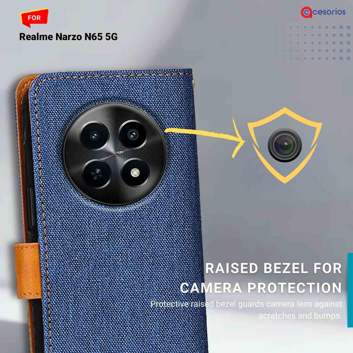 Accesorios Realme Narzo N65 5G denim flip cover – Blue – Image 2 #color_