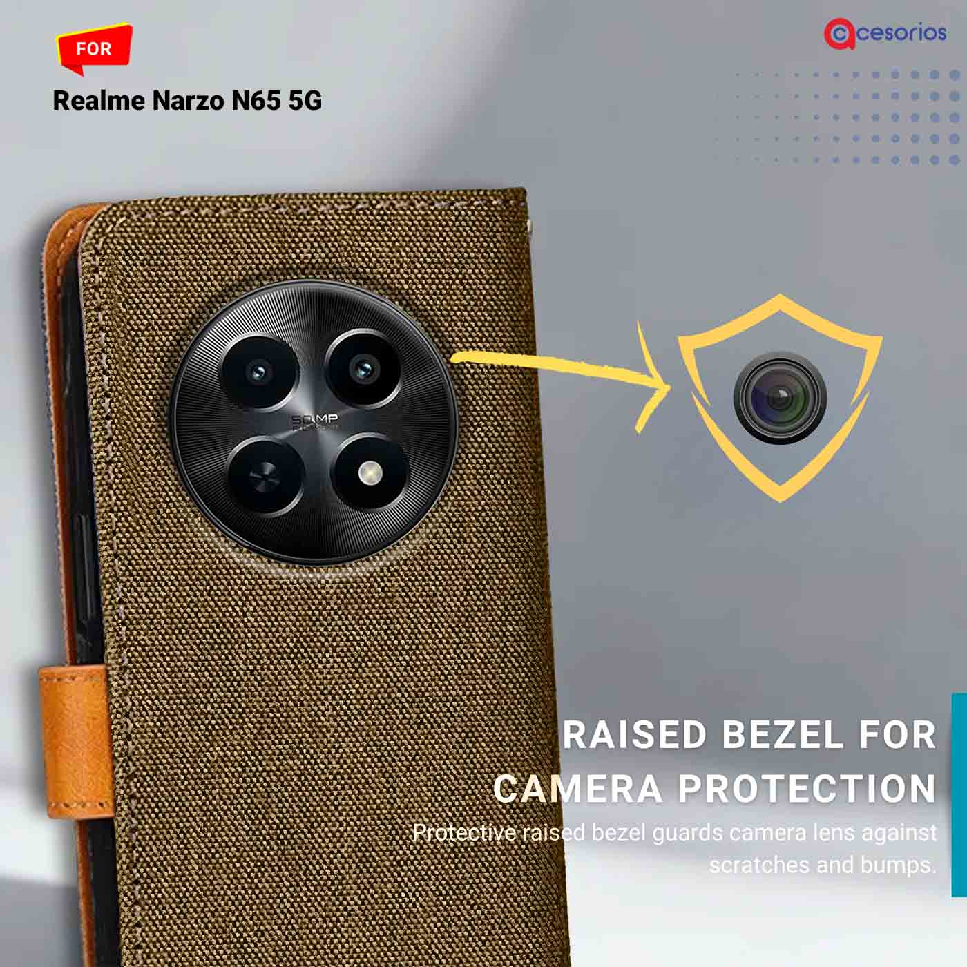 Accesorios Realme Narzo N65 5G denim flip cover – Dark Brown – Image 2 #color_dark b