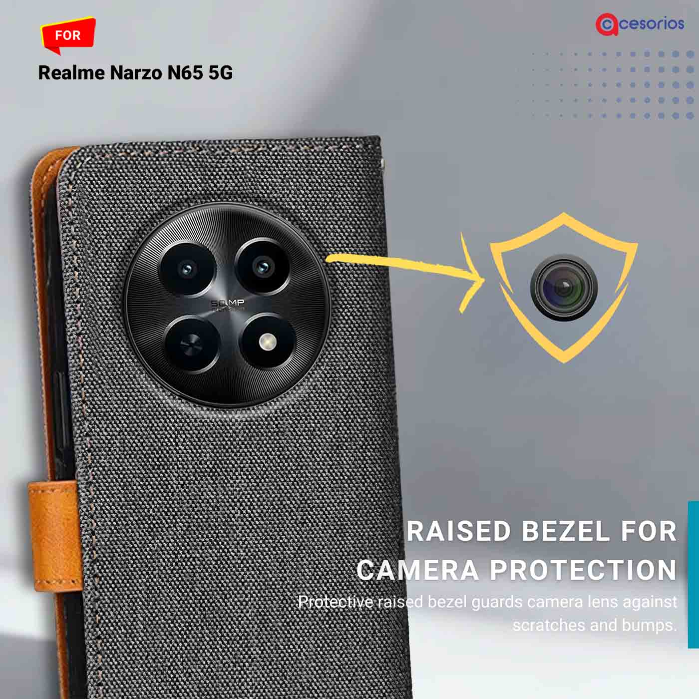 Accesorios Realme Narzo N65 5G denim flip cover – Grey – Image 2 #color_