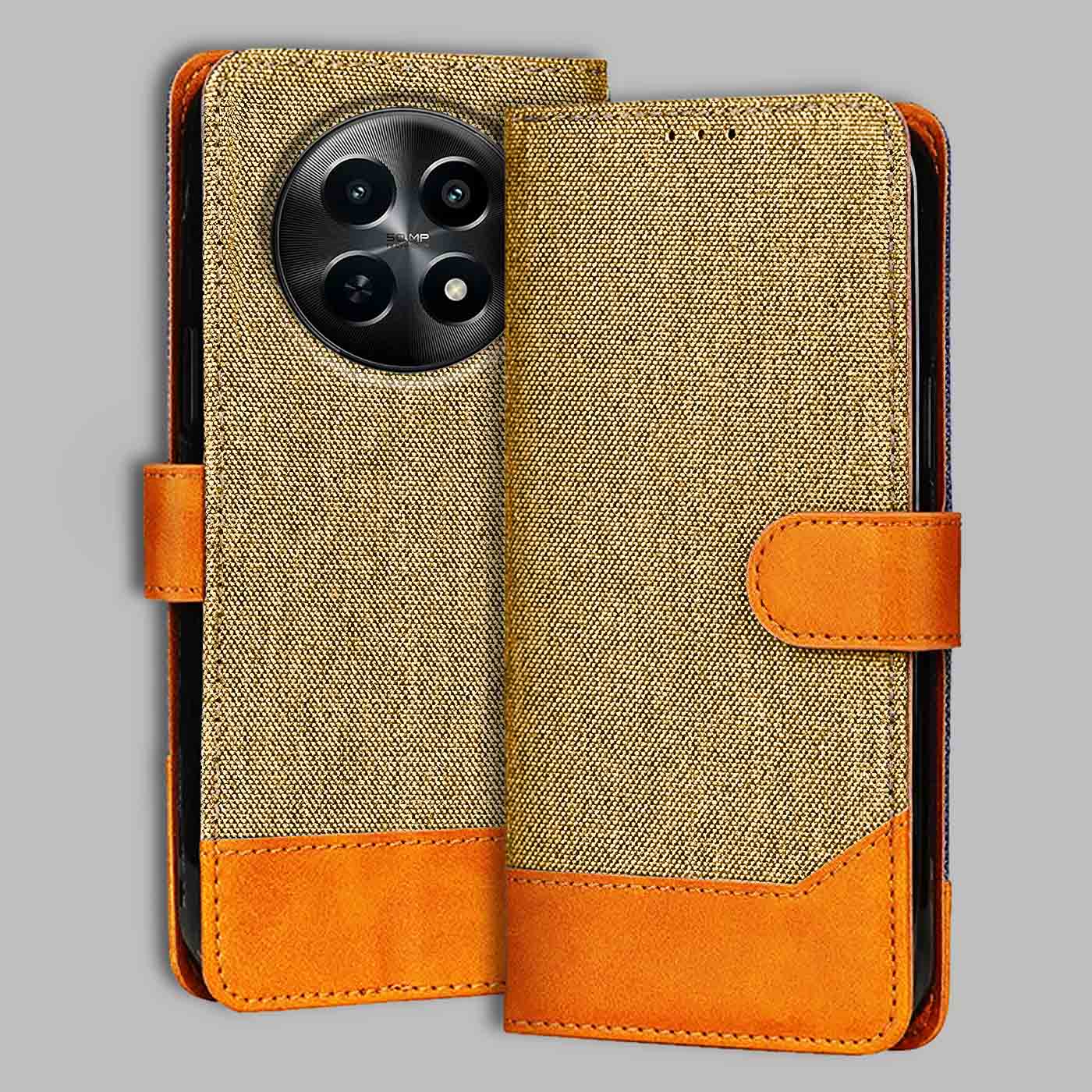 Accesorios Realme Narzo N65 5G denim flip cover – Light Brown – Image 1 #color_light b